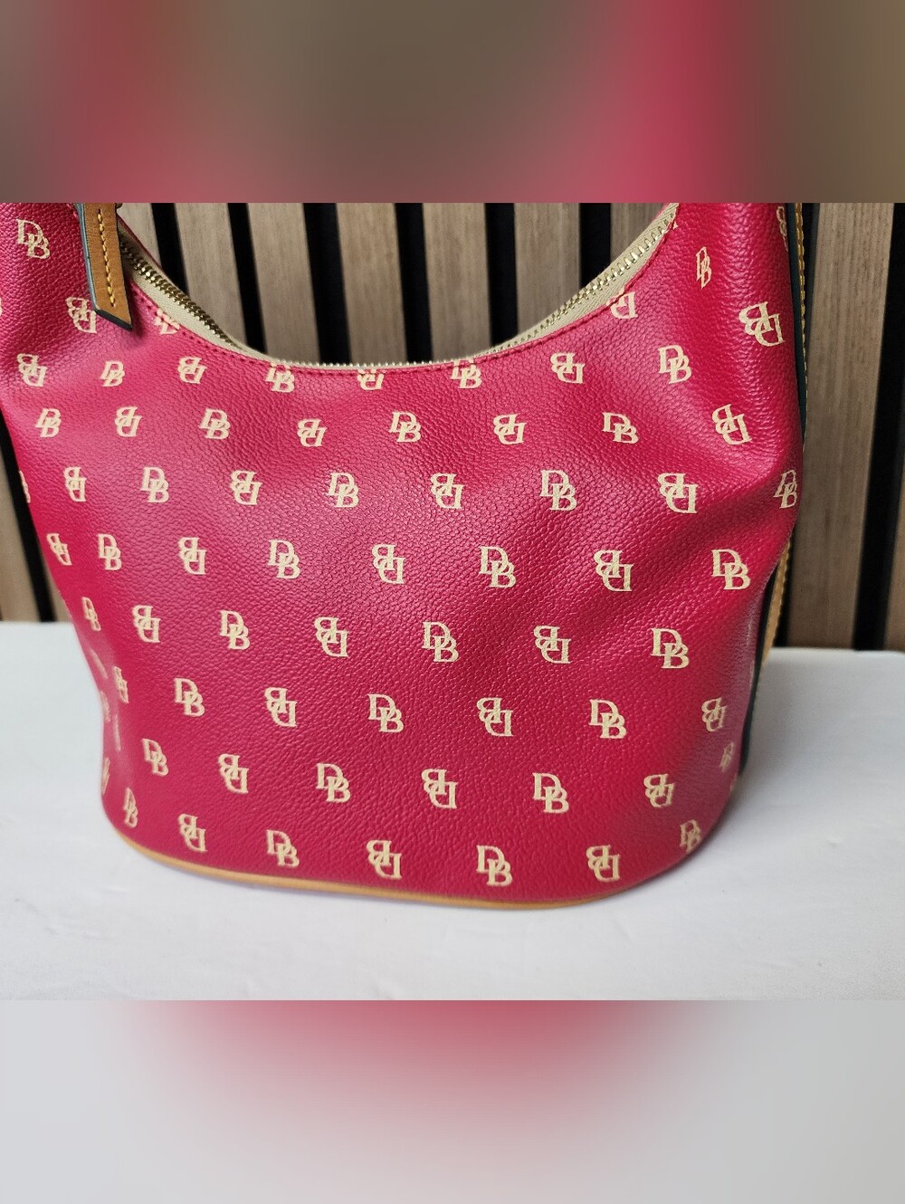 Vintage Dooney & Bourke Red Signature Monogram Hobo with Tan Strap Y2K - Picture 3 of 16
